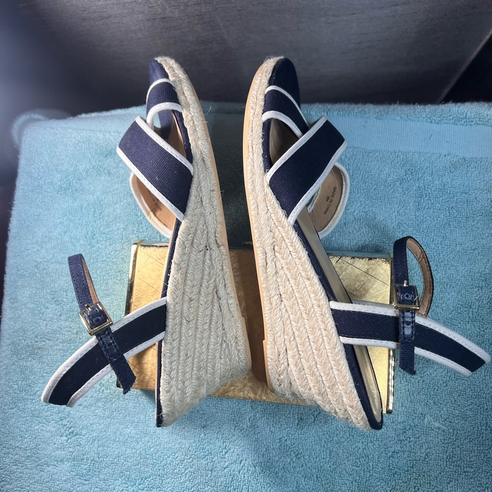TALBOTS Navy and white Strappy Espadrilles wedged heel Sandals Sz 9 - Picture 5 of 9
